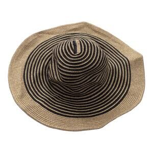 Amiani Striped Hat Straw Floppy Wide Brim Sun Beach Summer Pool One Size